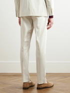 Lardini - Slim-Fit Straight-Leg Pleated Cotton-Blend Poplin Suit Trousers - White