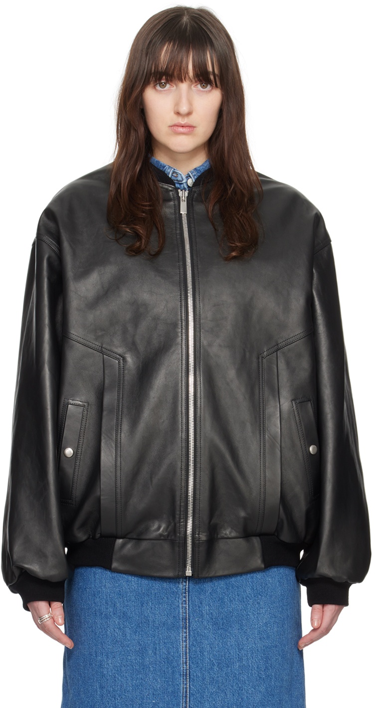 Magda Butrym Black Oversized Leather Jacket Magda Butrym