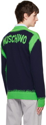 Moschino Navy & Green Paint Cardigan