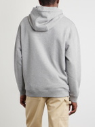 LOEWE - Anagram-Embroidered Leather-Trimmed Cotton-Fleece Hoodie - Gray