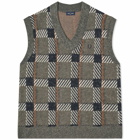 Fred Perry Men's Glitch Tartan Knitted Vest in Field Green