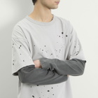 BEAMS Men's Layered Damage Long Sleeve T-Shirt in Light Grey ＆ Black