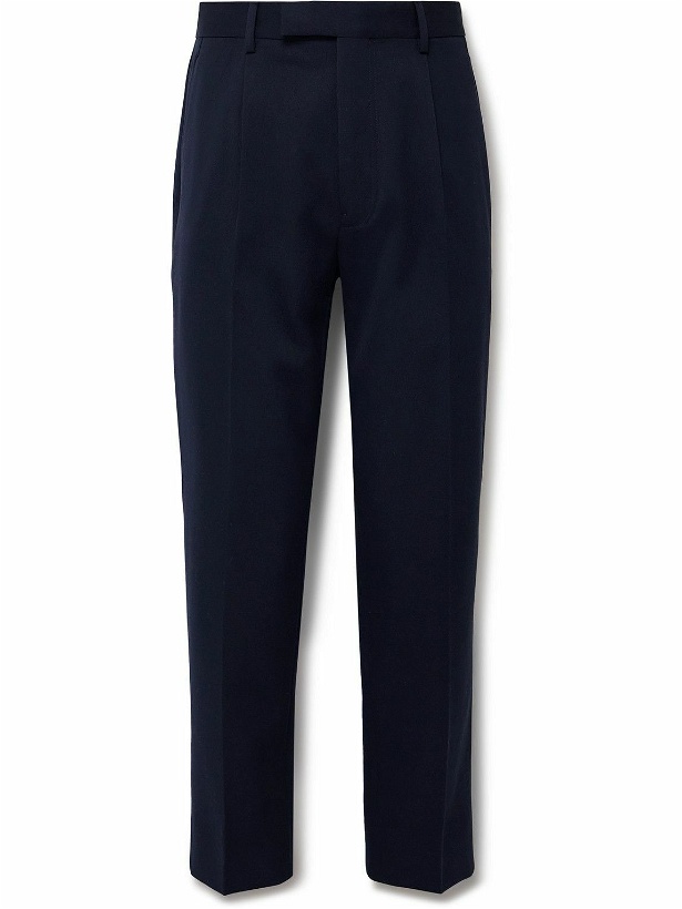 Photo: Zegna - Slim-Fit Pleated Cotton and Wool-Blend Twill Trousers - Blue