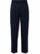 Zegna - Slim-Fit Pleated Cotton and Wool-Blend Twill Trousers - Blue