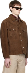 COOR Brown Two-Tone Button Suede Jacket