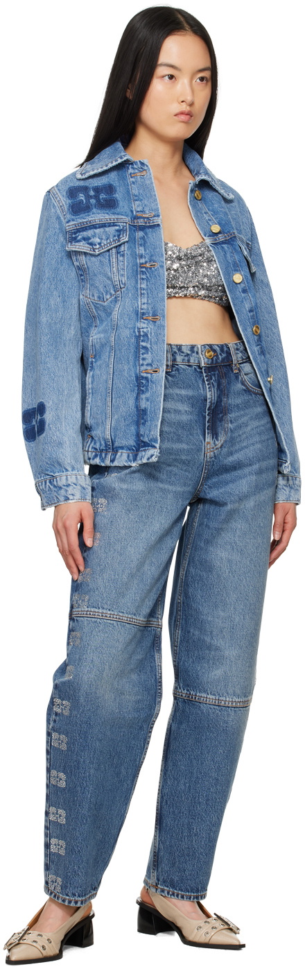 Ganni Shiny Weft Denim in Blue Stone