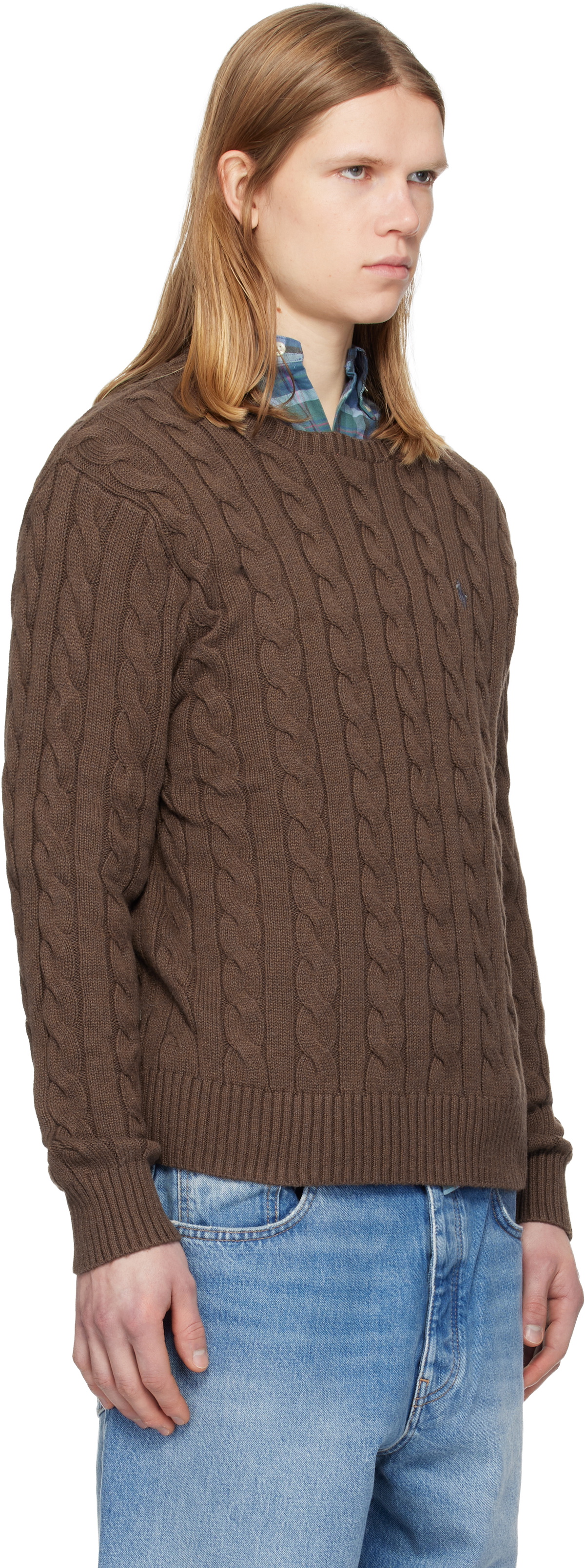 Polo Ralph Lauren Brown Cable-Knit Cotton Sweater