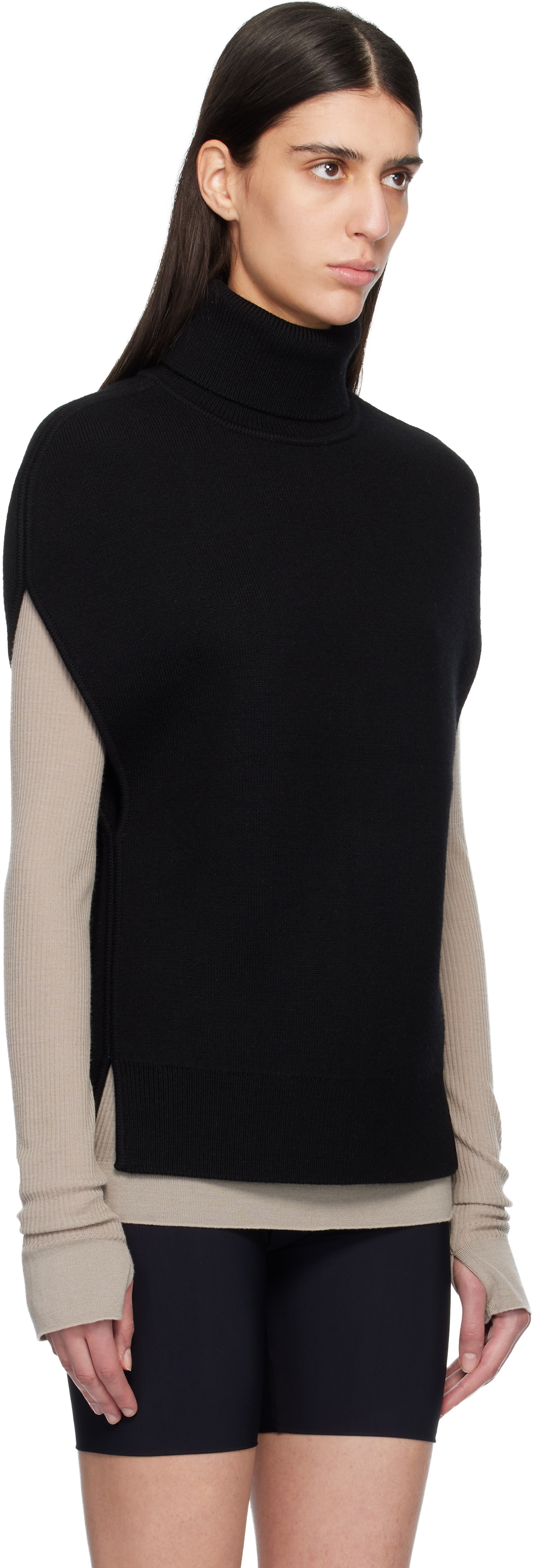 TOTEME Black Double-Knit Cape Turtleneck