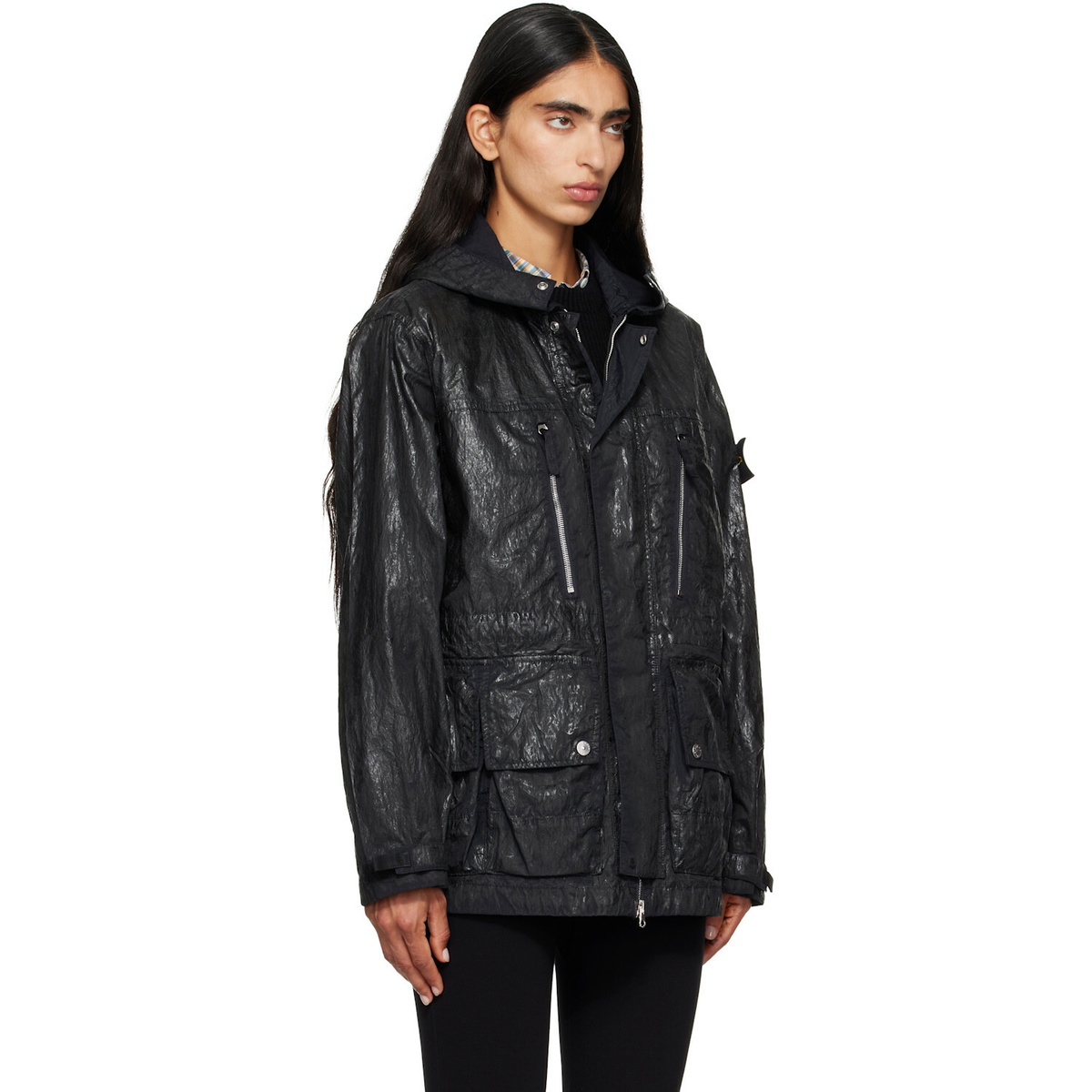 Stone Island Black Q100027 Slick Nylon Tela-TC Jacket