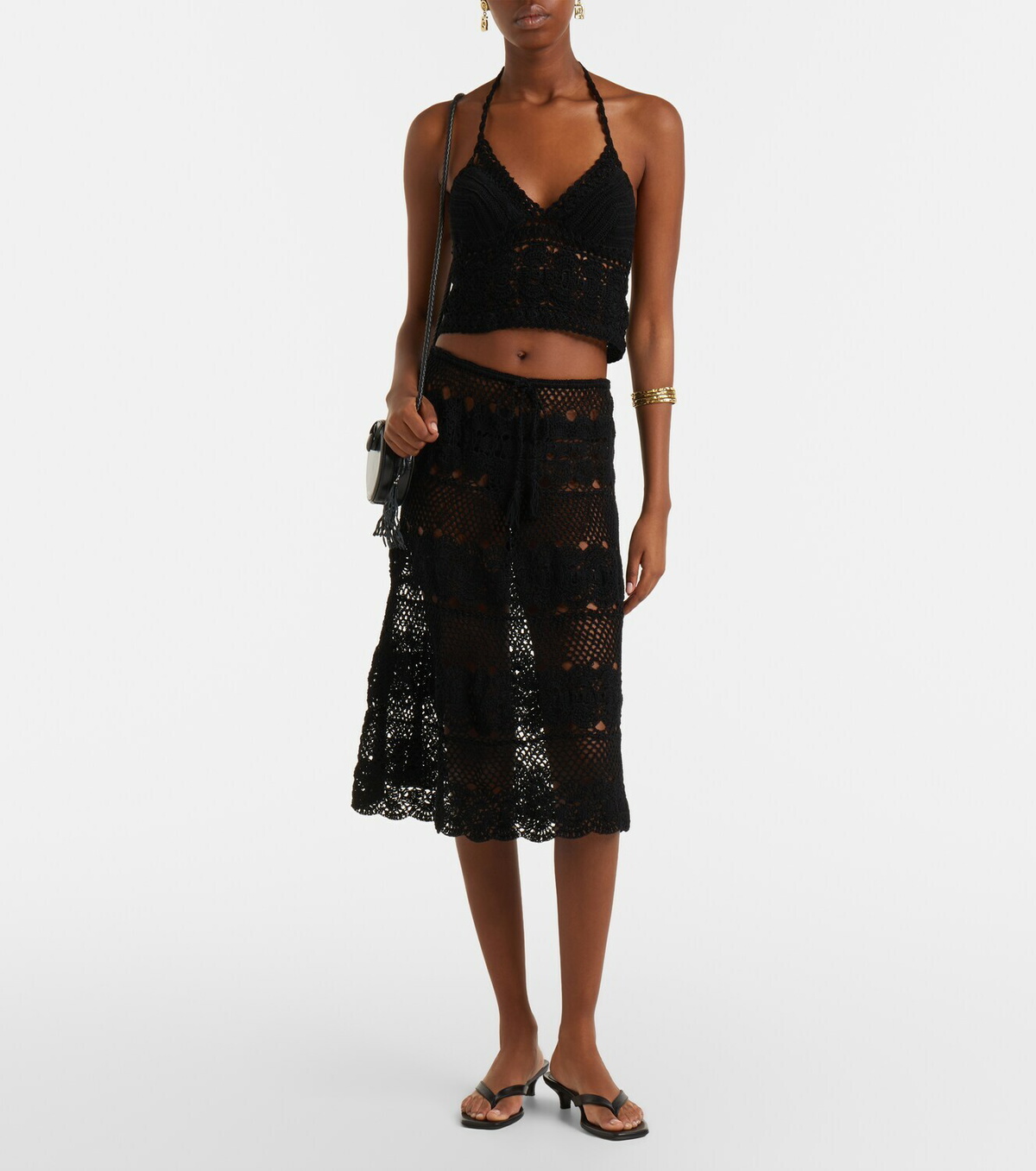 Anna Kosturova Filigree crochet cotton midi skirt