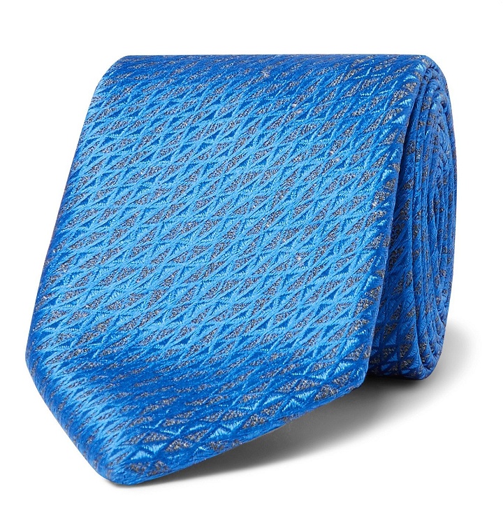Photo: Charvet - 7.5cm Silk and Linen-Blend Jacquard Tie - Blue