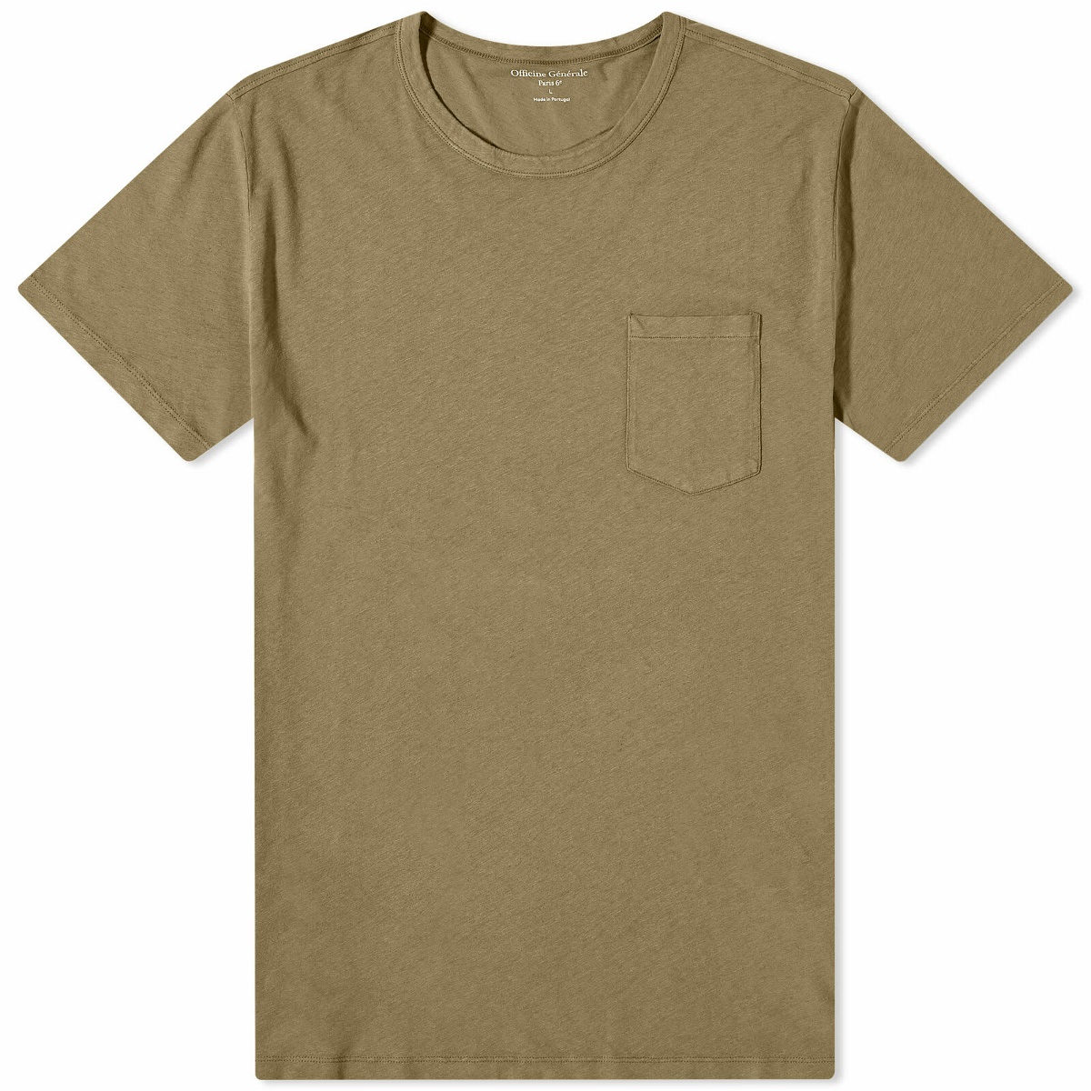 Photo: Officine Generale Men's Officine Générale Pocket T-Shirt in Olive Bonsai