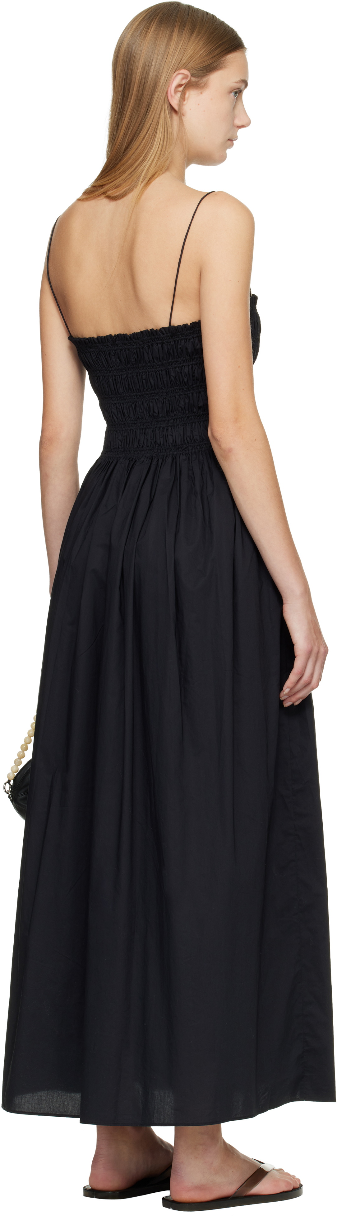 Matteau Black Shirred Bodice Midi Dress