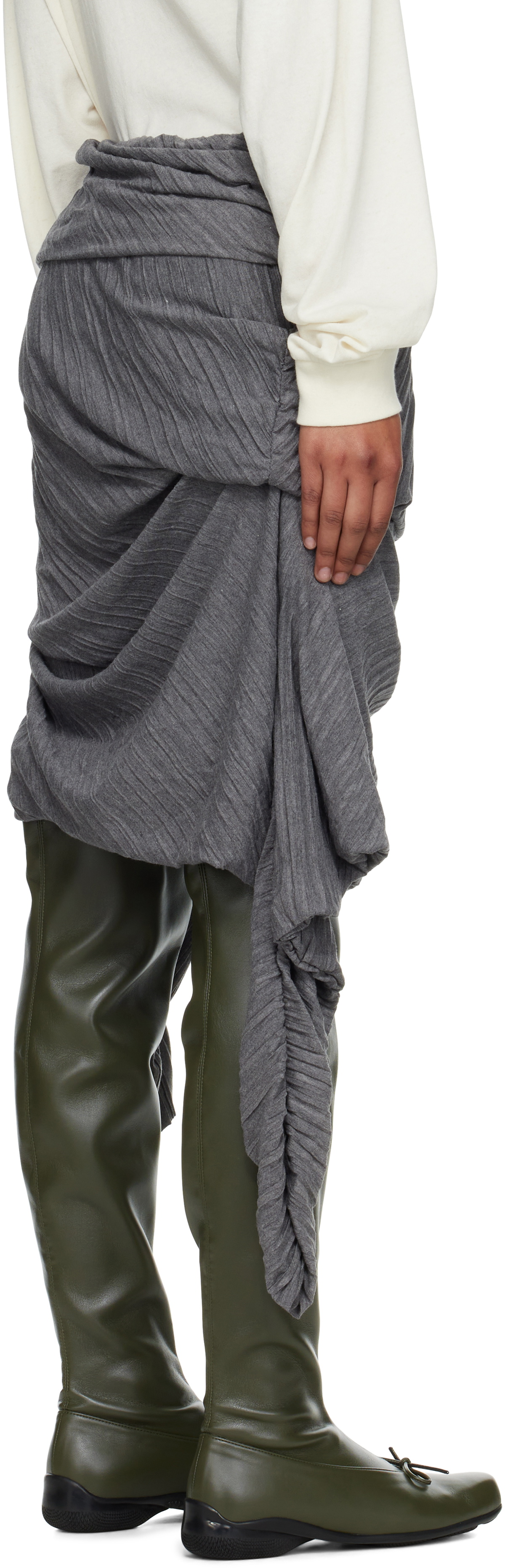 OPEN YY Gray Pleats Midi Skirt