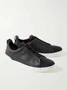 Zegna - Triple Stitch Full-Grain Leather and Suede Sneakers - Blue