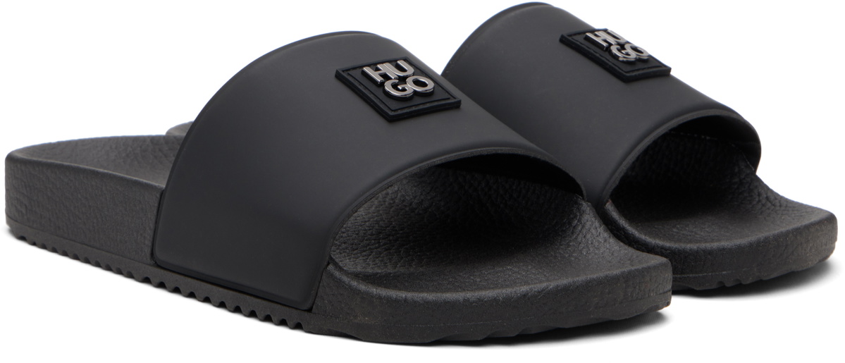 Hugo Black Contrast-Logo Strap Slides
