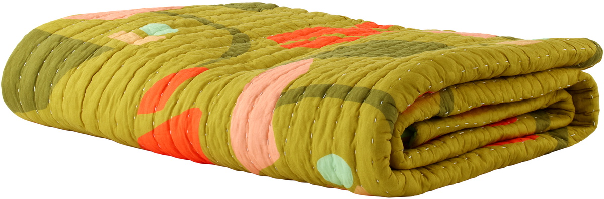 Cold Picnic Green & Khaki Aviary Early Spring Late Summer Queen Quilt