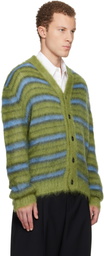 Marni Green & Blue Fuzzy Wuzzy Stripe V-Neck Cardigan