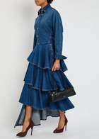Alaïa Spiral Asymmetric Tiered Denim Midi Skirt Blue