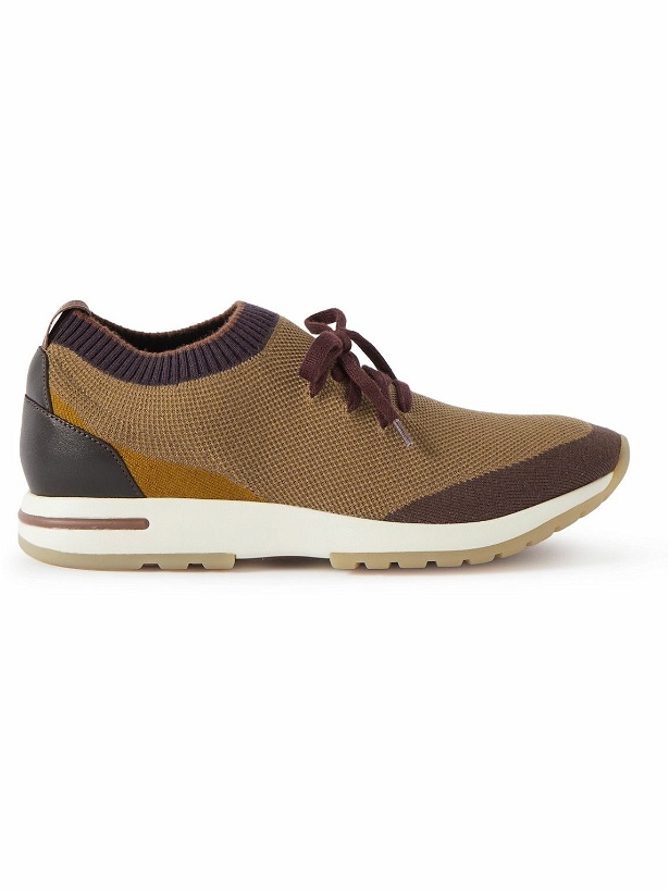 Photo: Loro Piana - 360 Flexy Walk Leather-Trimmed Knitted Wish Silk Sneakers - Brown