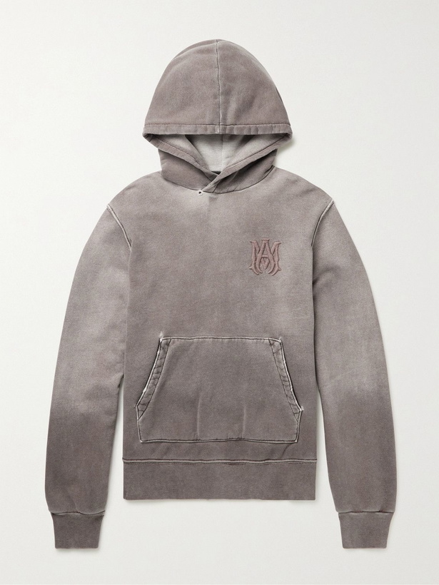 Photo: AMIRI - Logo-Embroidered Distressed Supima Cotton-Jersey Hoodie - Brown