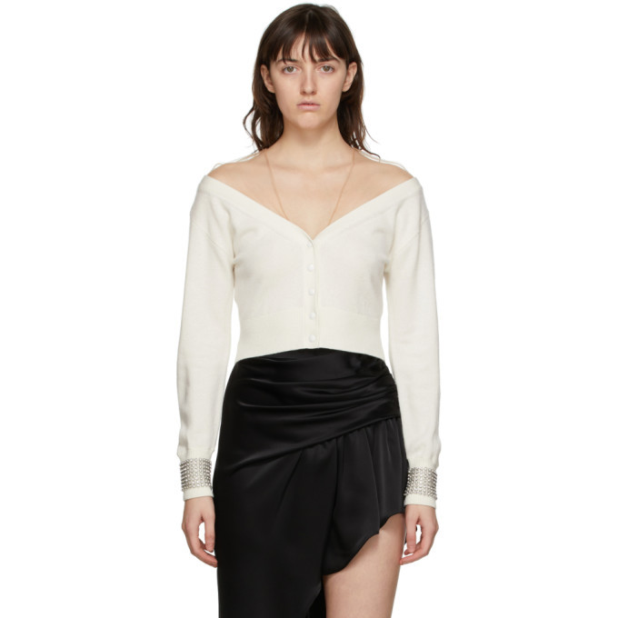 Alexander Wang Off-White Crystal Cuff Cropped Cardigan Alexander Wang