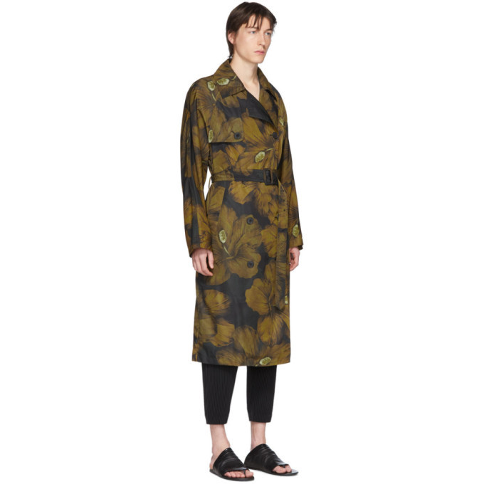 DRIES VAN NOTEN RENNIE トレンチコート アーカイブ Dries Van Noten Black and Yellow Rennie Floral Trench Coat Dries