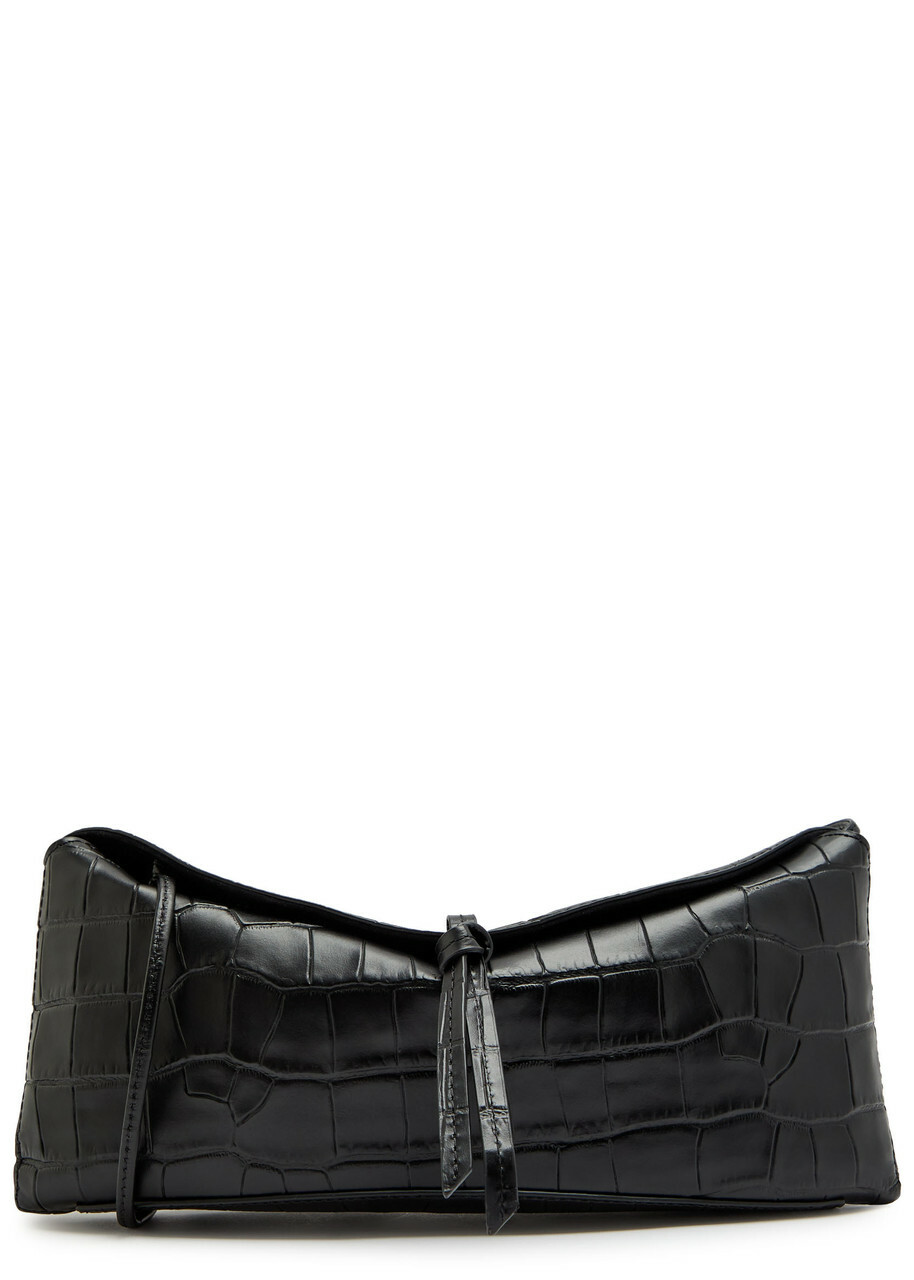 Staud Eve Crocodile-effect Leather Clutch - Black - One Size