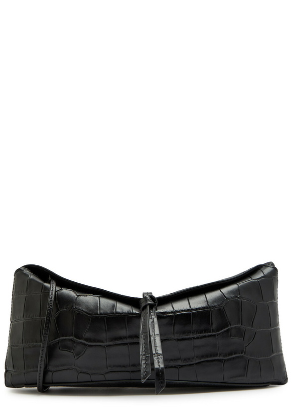 Photo: Staud Eve Crocodile-effect Leather Clutch - Black - One Size