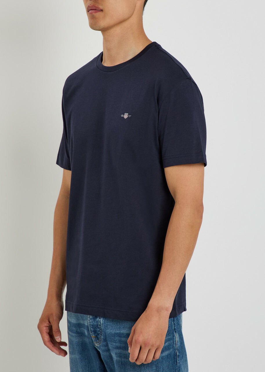Gant Logo-embroidered Cotton T-shirt Navy