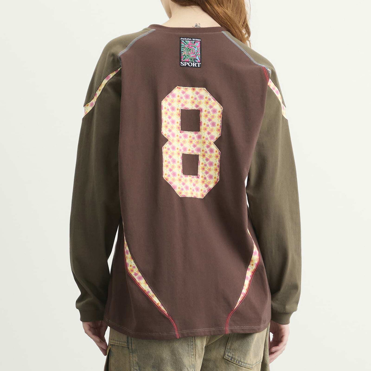 Paolina Russo Women's Sport Jersey Long Sleeve Top in Brown/Flower