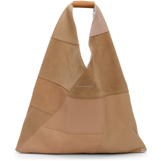 MM6 Maison Margiela Beige Leather Patchwork Triangle Tote MM6