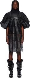 Junya Watanabe Black & Gray Polyester Scalloped Lace X Nylon Rip-Stop Midi Dress