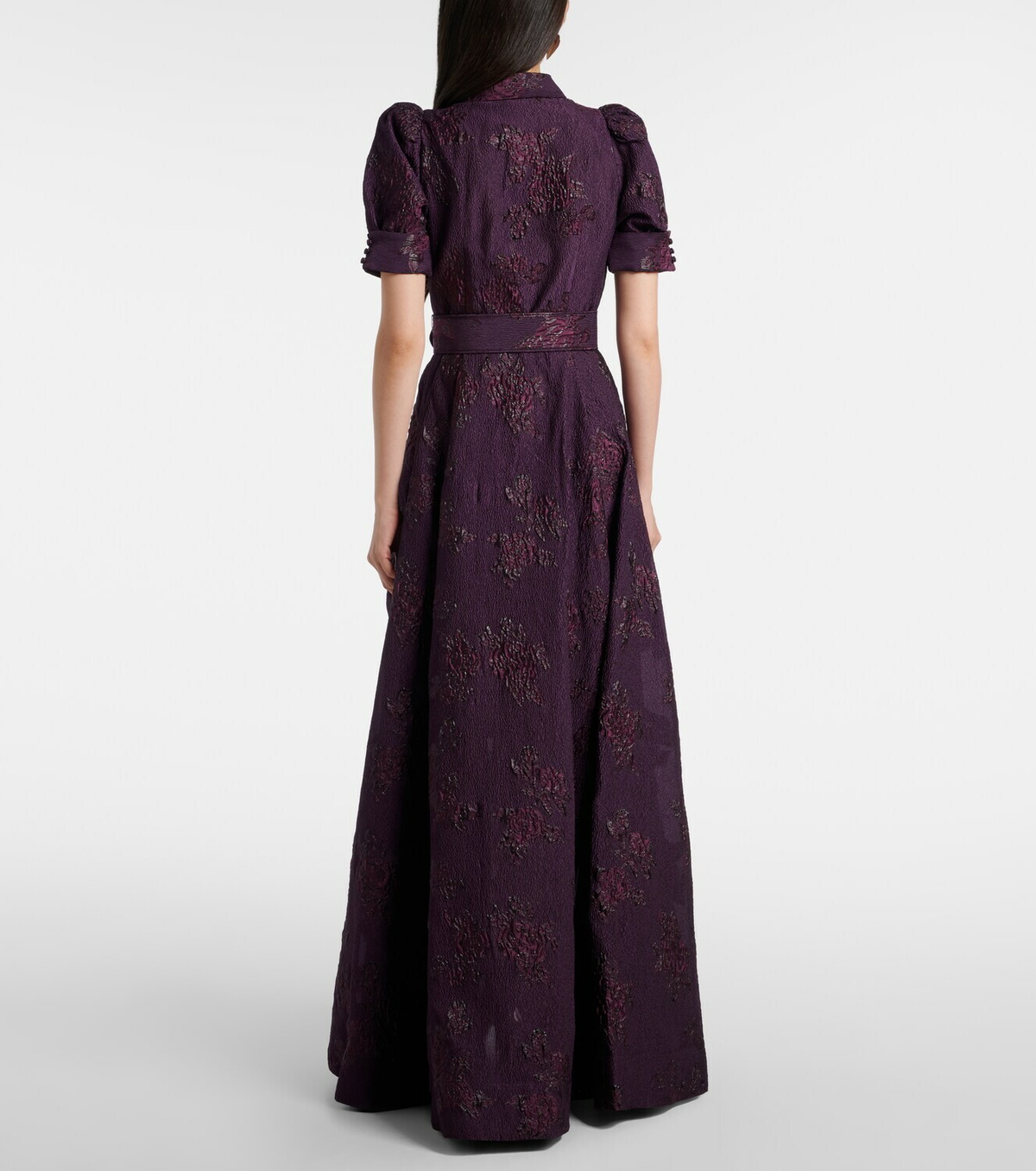 Rebecca Vallance Afina belted floral brocade gown