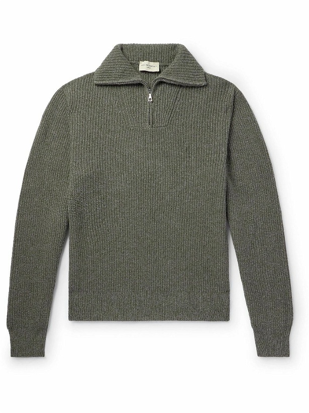 Photo: Officine Générale - Tarek Ribbed Wool and Cashmere-Blend Half-Zip Sweater - Gray