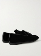 PAUL STUART - Hope Leather and Grosgrain-Trimmed Velvet Tasselled Slippers - Black