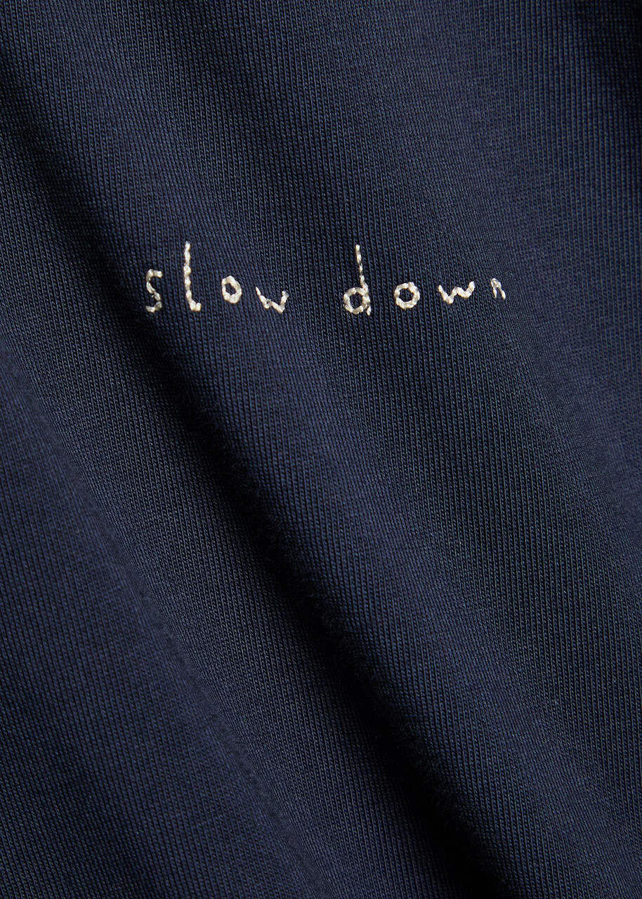 Forét Embroidered Cotton T-shirt Navy