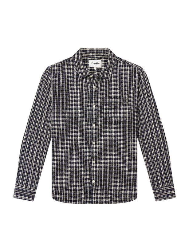 Photo: Corridor - Reverse Checked Cotton-Tweed Shirt - Blue