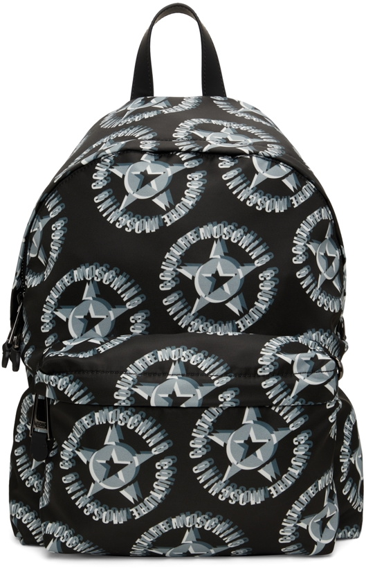 Photo: Moschino Black Nylon Logo Star Print Backpack