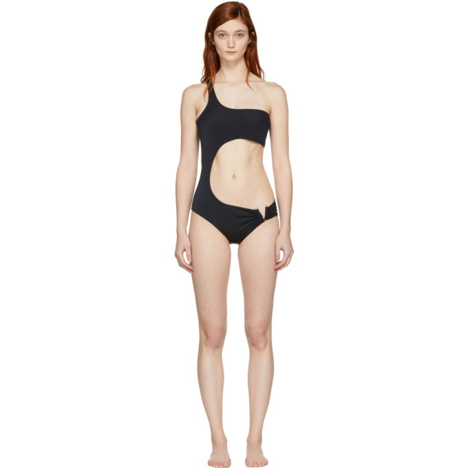 Photo: Versace Underwear Black V Single-Shoulder Swimsuit