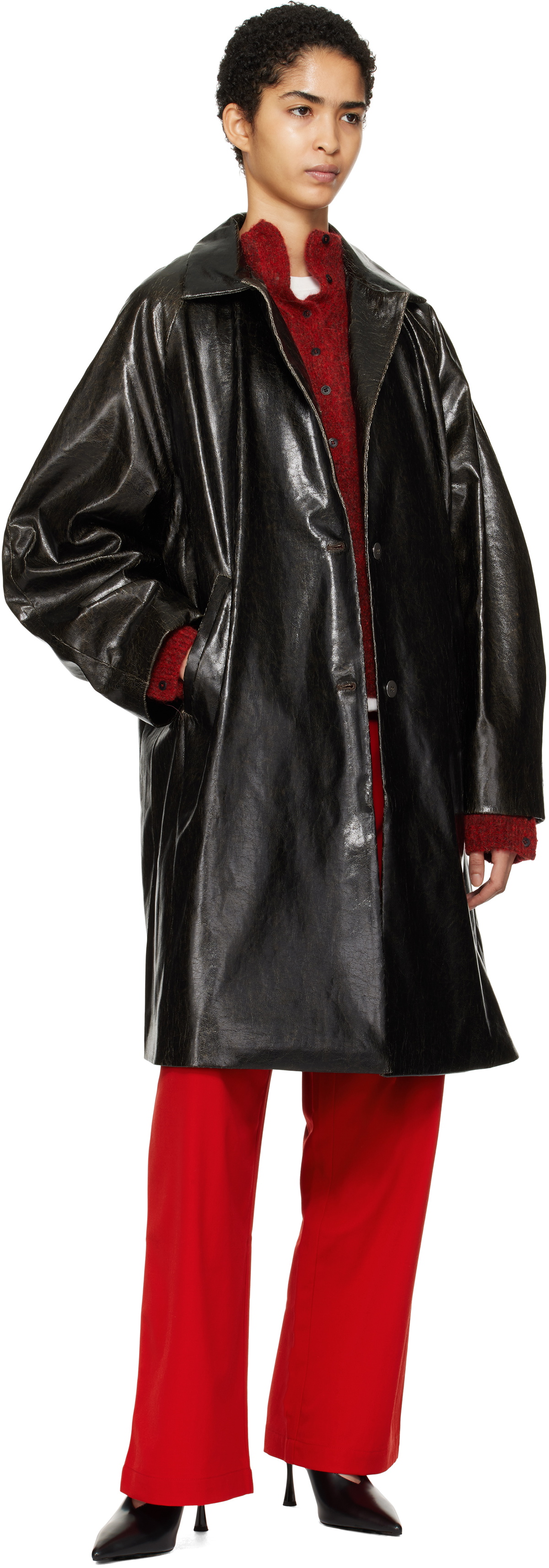 25リゾート ★ コルデラ cordera ヴィンテージフェイクレザーコート Cordera Black Scratched Faux-Leather Coat CORDERA