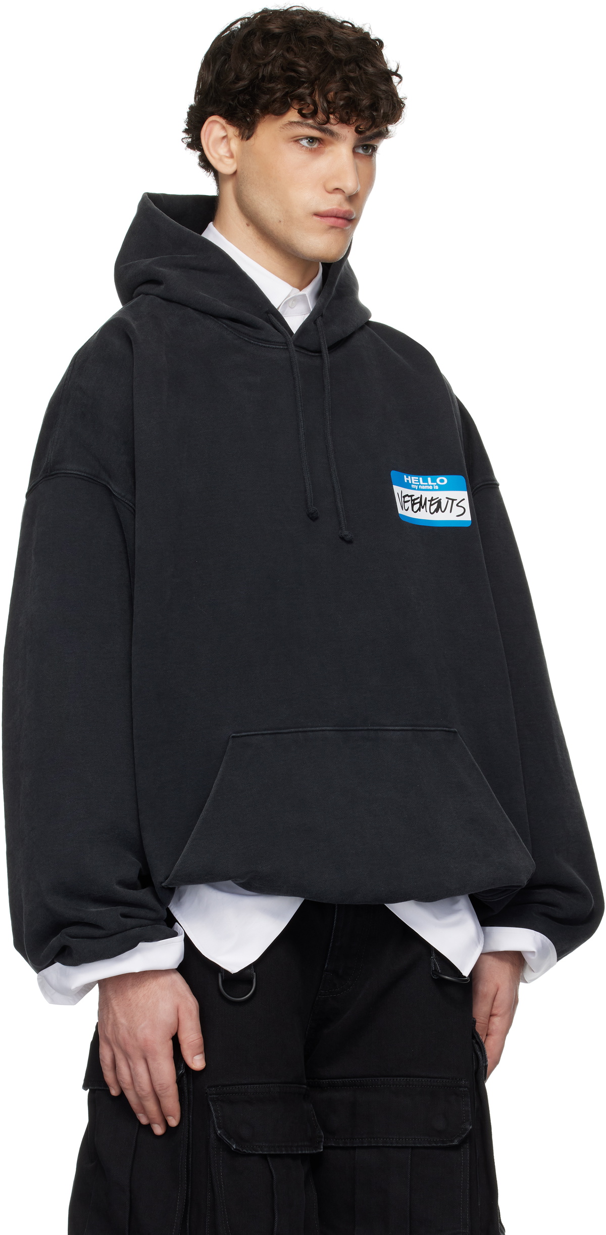 VETEMENTS Black 'My Name' Sticker Cropped Boxy Hoodie Vetements