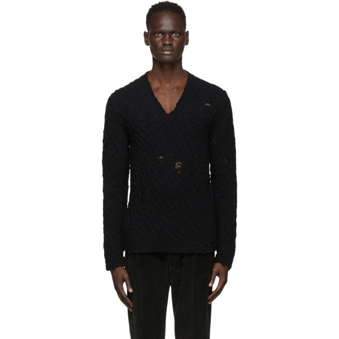 Photo: Dolce and Gabbana Black Wool Distressed Sweater