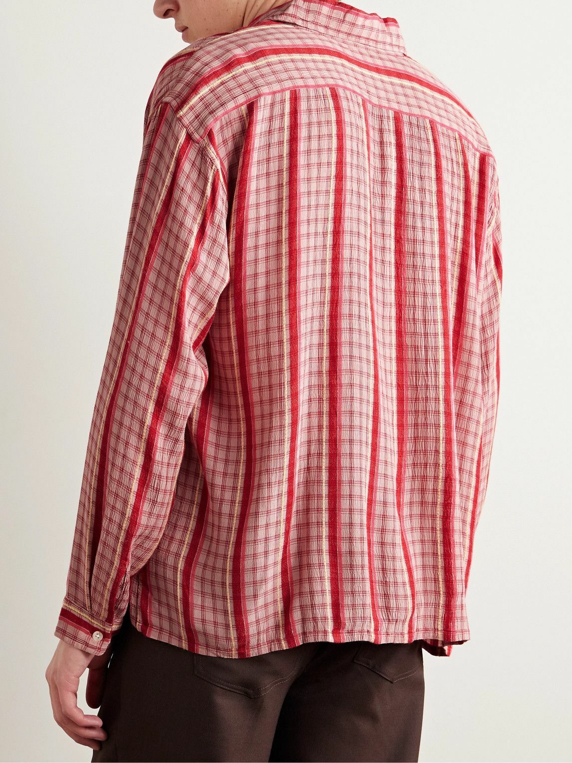 Small Talk - Striped Checked Voile Shirt - Red