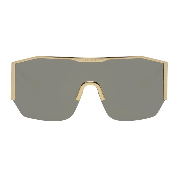 Photo: Versace Gold and Grey Mirror Shield Sunglasses