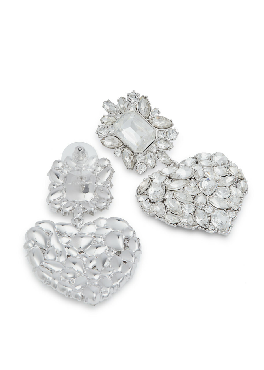 Self-portrait Crystal-embellished Silver-plated Heart Drop Earrings - One Size