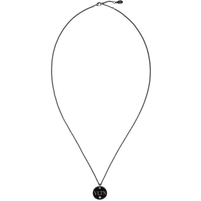 Photo: Valentino Silver and Black Valentino Garavani Logo Necklace