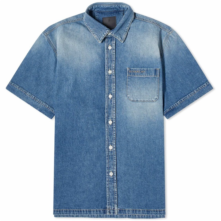 Photo: Givenchy Men's Short Sleeve Denim Shirt in Indigo Blue