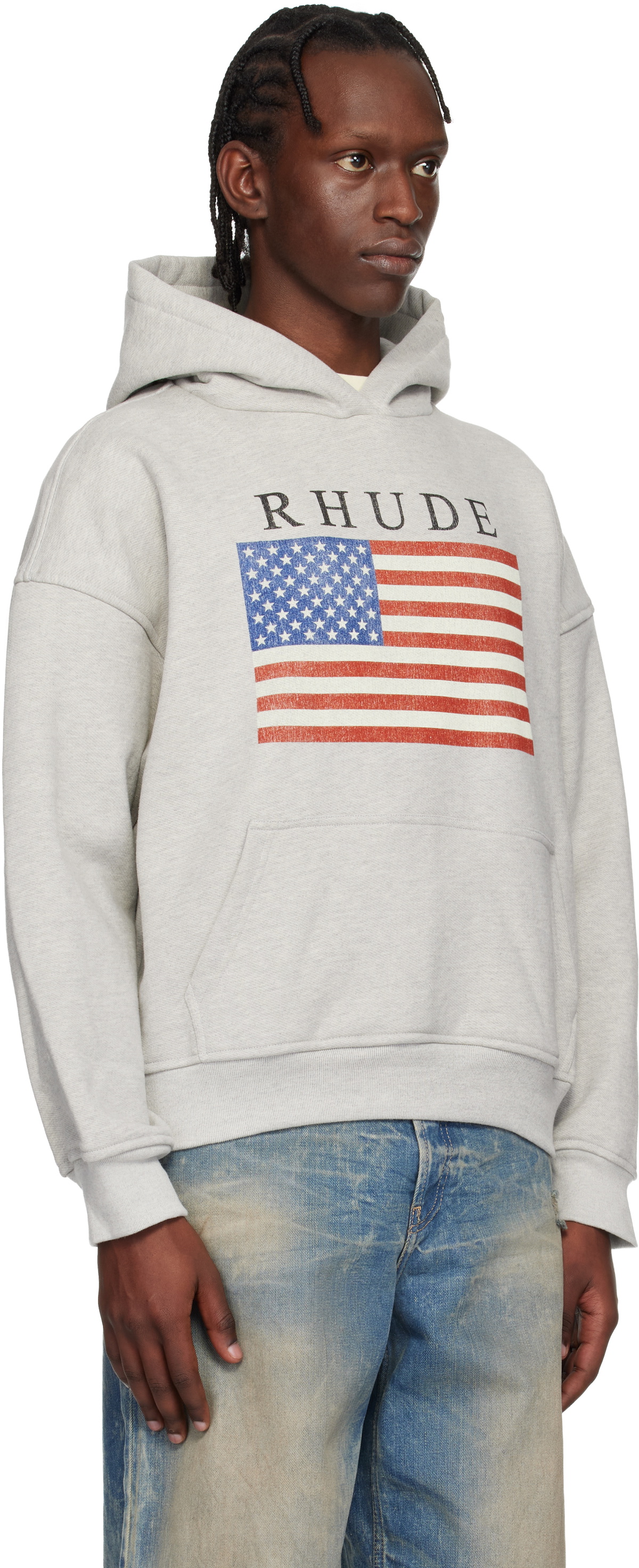 Rhude Gray USA Flag Hoodie