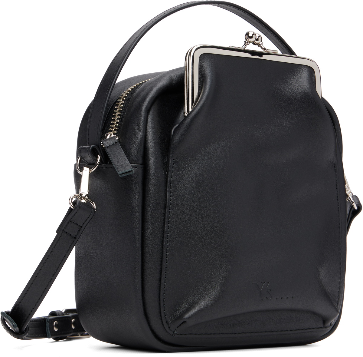 Y's Black Cow Leather Metal Clasp Box Bag
